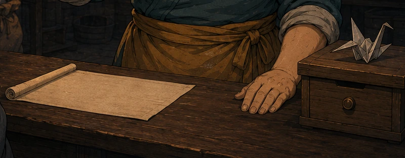 The blank order waits between them. Yan keeps her hand still.