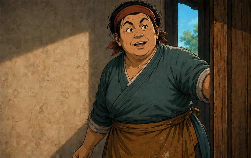 Yan returns through the doorway, surprised and relieved.