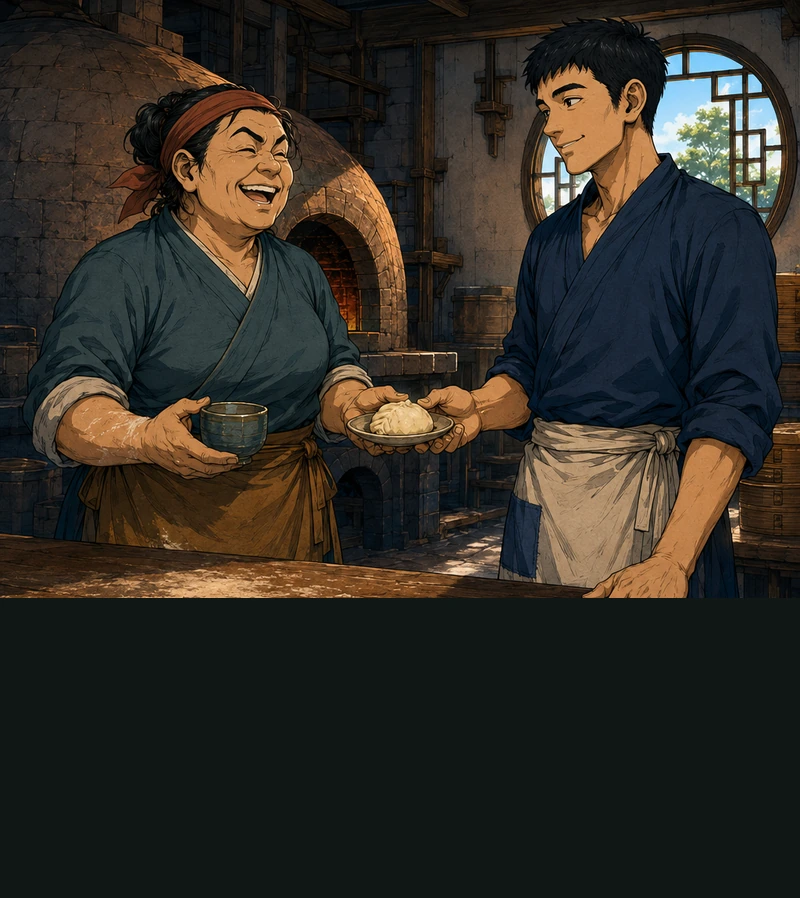 Bo offers Yan the odd bun. She holds her tea and laughs.